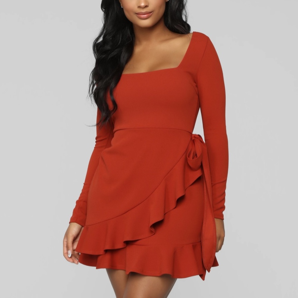 Rust Wrap Mini Dress